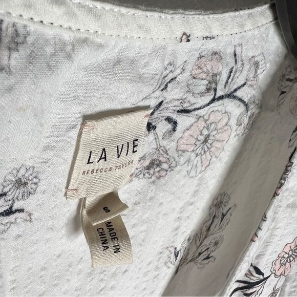 La Vie Rebecca Taylor Camille White Floral Print V-Neck Peplum Top Size S - Picture 5 of 6
